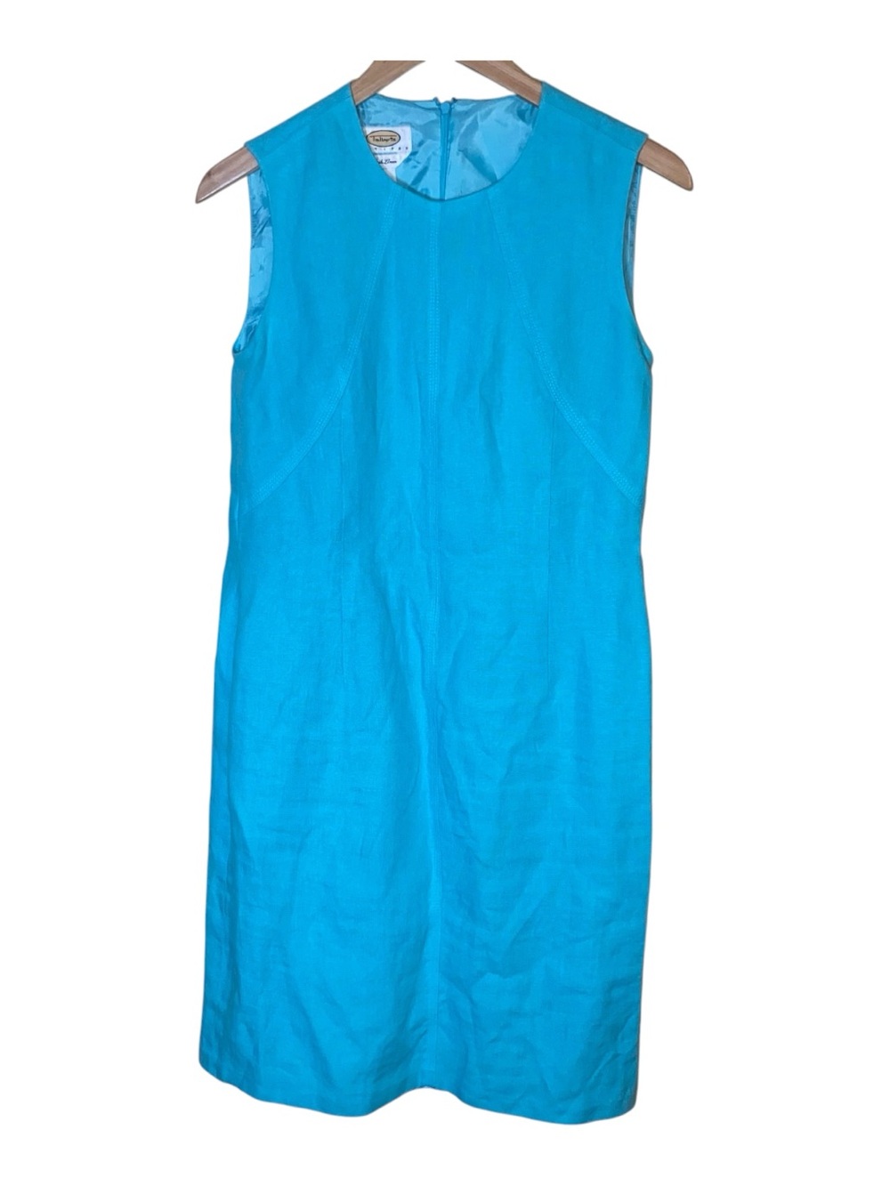 Talbots Women's Vintage Turquoise Blue 100% Linen Sleeveless Sheath Dress SZ 12